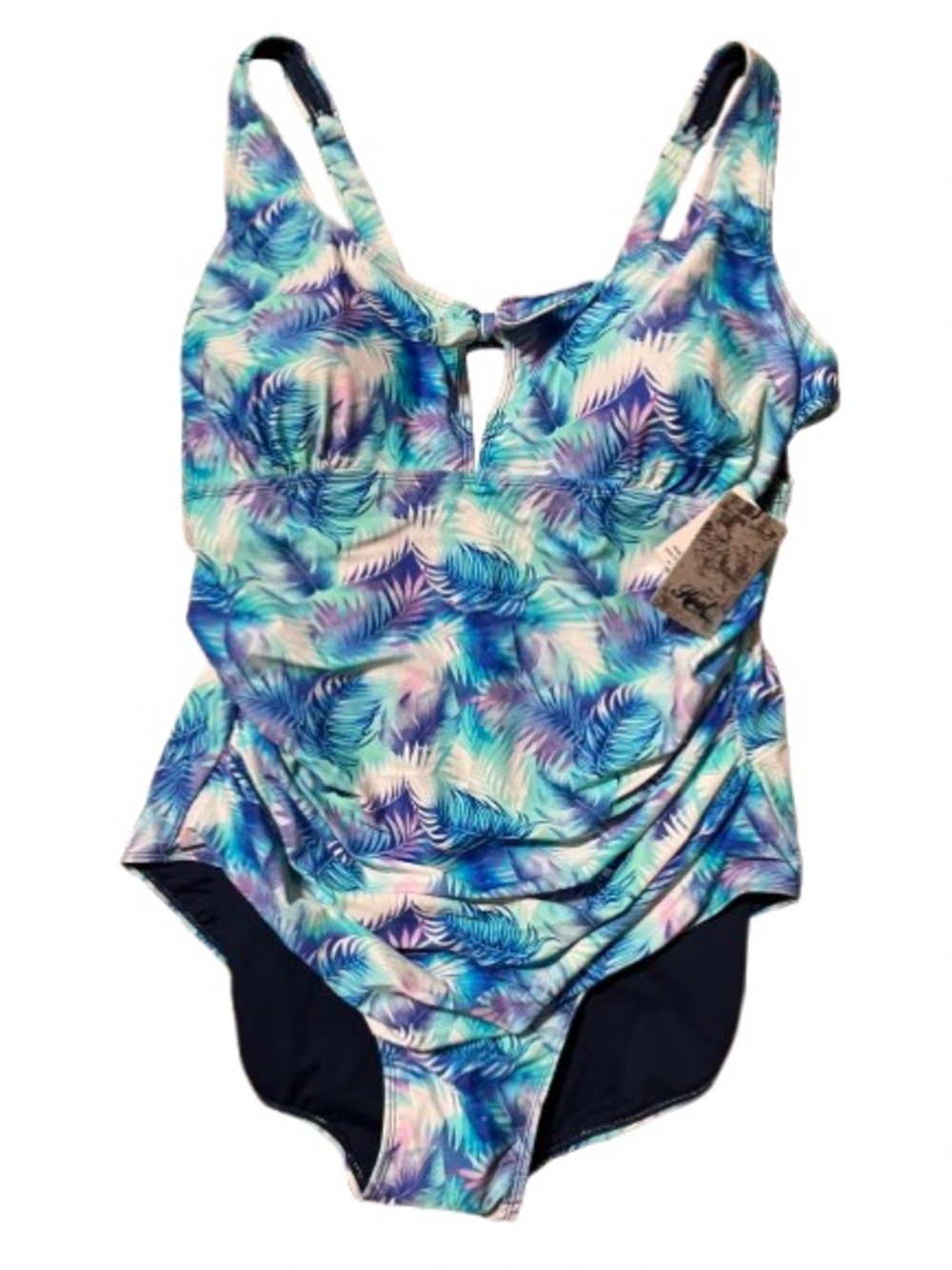 NWT Heat Tie Front One-Piece Swim Suit with Blue Palm Print Size 24W